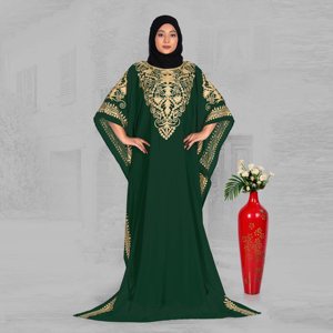 Kaftan Modeste en Mousseline Brodé avec Détails Frontaux Complexes, Manches Imposantes, Silhouette Fluide Longue – Idéal Aïd, Ramadan, Quotidien - Product Image 5