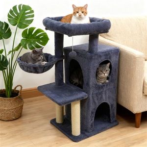 Dark Gray 33.5-Inch Multi-Level <b>Cat</b> <b>Tree</b> with 2-Tier Condo Sisal <b>Scratching</b> Posts Anti-Topping Device - Product Image 6