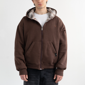 Sweat-shirt à capuche zippé en coton pour homme, motif écossais, molletonné, décontracté, pour l'automne, coupe oversize, léger et écologique, personnalisable - Product Image 3
