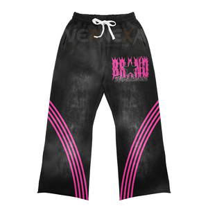 Oem Manufacturer Black <b>Pink</b> <b>Tracksuit</b> Hooded Sweatsuit Flare Pants <b>Set</b> Sporty Streetwear Screen Printing Piping Design <b>Set</b> - Product Image 4