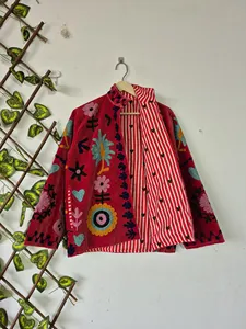Vintage Pink <b>Velvet</b> Suzani Embroidered <b>Jacket</b> with Heart And Floral Pattern Full Sleeve Stand Collar Bohemian Winter <b>Jacket</b> - Product Image 2