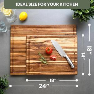 Planche à découper en bois de qualité supérieure, extra épaisse, durable, compatible avec les couteaux, avec rainure profonde pour les jus, idéale pour une utilisation professionnelle en cuisine - Product Image 3