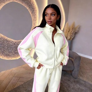 Ensemble de jogging personnalisé de haute qualité, sweat-shirts à fermeture éclair et pantalons de survêtement unis, ensembles deux pièces, tenues pour femmes, fabricants de vêtements - Product Image 2