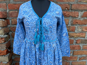 Robe longue maxi 100% coton, imprimée à la main, col en V, manches longues, motif floral, style indien décontracté, prix usine - Product Image 3