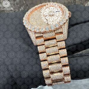 Charm Jewells Luxury Women's Gold <b>Watch</b> 38mm Round Diamond Encrusted Sapphire Dial Analog Quartz Movement Folding Clasp - Product Image 3