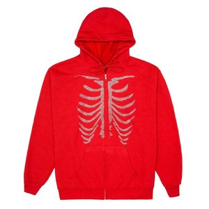 Red Men's Hooded <b>Zip</b>-<b>Up</b> Sweatshirt Rhinestone Custom Design Casual Autumn Knitted Regular Fit Men Hoodies - Product Image 1