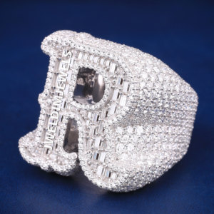 R <b>initial</b> hip hop baguette cut diamond heavy look unisex <b>ring</b> ready to ship <b>ring</b> diamond tester pass moissanite 925 silver <b>ring</b> - Product Image 1