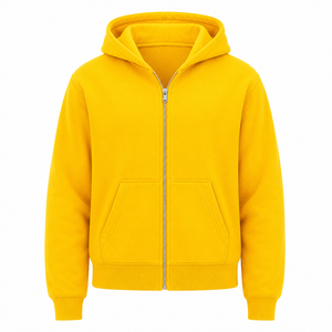 High Quality Men Zip Hoodie Full Zipper Fleece Hooded Sweatshirt Split Pouch Pocket Plain Solid Color Casual Custom Zip Hoodie - Product Image 1