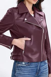 Vestes en cuir véritable pour femmes, couleur noire, haute qualité, vente en gros, veste de motard élégante bordeaux, logo personnalisé OEM, couleurs variées, fermeture éclair - Product Image 3