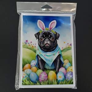 Whimsical A7 Tamaño 5x7 Tarjetas de nota en blanco Pug Easter Egg Hunt Tarjeta de felicitación Paquete de 8 con sobres - Product Image 3