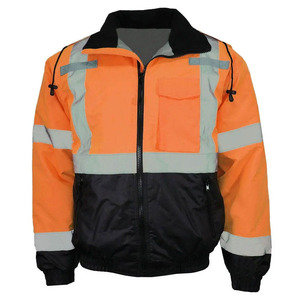 High Visibility Orange Hooded Puffer <b>Jacket</b> <b>With</b> Reflective Tape Windproof Workwear For Men Winter Thick <b>Fleece</b> <b>Lining</b> - Product Image 1