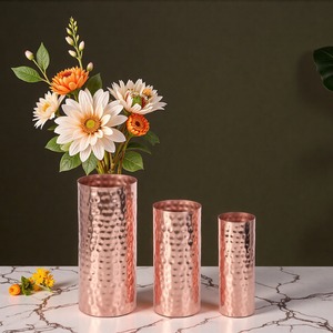 New design Hammered Metal Flower <b>Vases</b> 3 Pack Decorative <b>Vase</b> <b>Set</b> for Home Decor Living Room Centerpiece custom logo acceptable - Product Image 3
