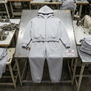 Custom Men's Regular Fit <b>Zip</b> Hoodie Sweatpants Set | 100% Cotton Heavyweight Fleece Tracksuit | OEM ODM Manufacturer Boxy Winter - Product Image 5