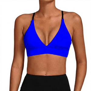 Women's White Sports Bra With Black Straps Deep V-Neck Adjustable Shoulder Straps Yoga Workout - Product Image 4