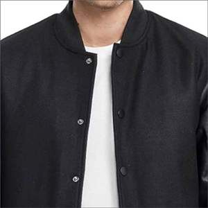 Chaqueta Varsity con Logotipo Personalizado del Fabricante OEM, Chaqueta Negra Lisa de Cuero Premium de Alta Calidad, Mangas de Cuero Cálidas, Tallas Grandes para Hombre - Product Image 6