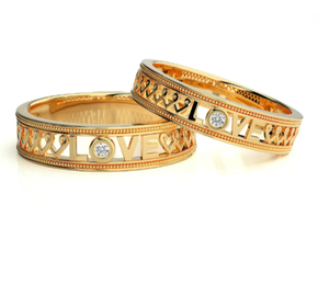 925 Sterling Silver Gold Plated LOVE <b>Couple</b> <b>Rings</b> - Product Image 2