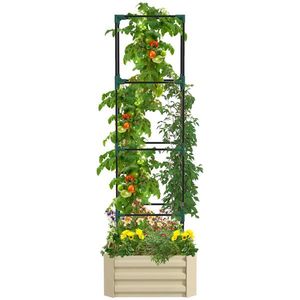 Fioriera zincata bianco crema 61x61x30 cm con supporto in rattan, elegante traliccio e cancelli - Product Image 2