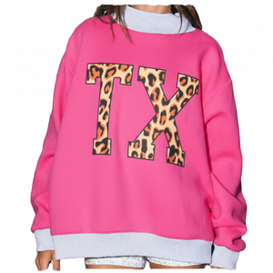 เสื้อสเวตเชิ้ตผู้หญิงไซส์ใหญ่สีดำลายเสือดาว พิมพ์ตัวอักษร TX คอเต่า แขนยาว ผ้าถัก คอตตอน สำหรับขายส่ง - Product Image 5
