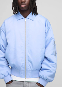 Veste Bomber Courte en Cuir PU pour Homme, Style Vintage Bleu Matelassé, Col Montant, Double Fermeture Éclair, Fabrication Personnalisée pour Fabricants de Vêtements - Product Image 6