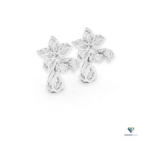 Pendientes de Oro Blanco de 1.7 CTW con Diamantes Cultivados en Laboratorio en Forma de Marquesa y Pera, Diseño Floral, en Oro Sólido de 14K - Product Image 3