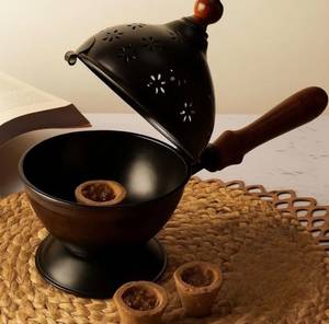 Stainless Steel Bakhoor <b>Burner</b> Charcoal Holder Pan Acacia Wood Handle Indian Incense <b>Burner</b> Oud Madkhan Aromatic Hand-made - Product Image 4