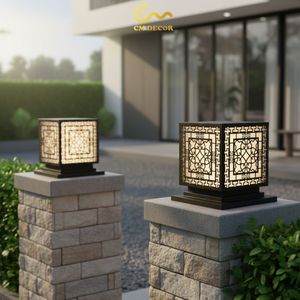 Lámpara de Columna LED Geométrica IP65, Lámpara de Acero con Recubrimiento de Polvo Negro de 8 Pulgadas, Linterna Cálida de 220V para Puerta de Villa Exterior - Product Image 5