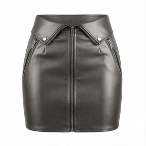Jupe crayon mini en similicuir taille haute pour femme avec fermeture éclair, style motard, couleur unie, toutes saisons - Product Image 3