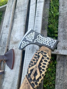 BA Enterprises Winged Goddess Tomahawk <b>Axe</b> Forged Steel Survival Tool Norse Design <b>Wood</b> Handleaxe Custom Design 18-19" - Product Image 3