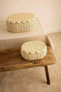 Cute Scalloped <b>Woven</b> <b>Baskets</b> Natural Fiber Eco Friendly Storage Solution Rustic Boho Home Decor Lightweight Durable Flexible - Product Image 2