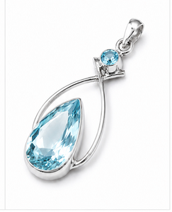 Colgante de Plata de Ley con Cuarzo Aguamarina en Forma de Lágrima, Colgante de Cuarzo Azul con Corte de Pera, Joyería Hecha a Mano - Product Image 2