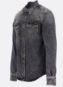 Chemise en jean déchiré pour homme, manches longues, col rabattu, couleur unie, style décontracté, coupe droite tissée - Product Image 3