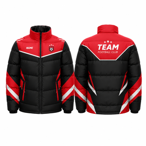 Veste universitaire de football pour homme, coupe-vent, écologique, sportive, rouge et noir, avec fermeture éclair sur le devant - Product Image 1