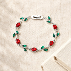 AMBER JEWELS Pulsera de Plata con Moissanita, Diseño de Hojas Rojas y Verdes de Corte Ovalado, Engaste en Canal, Bañada en Plata, Clásica para Mujer - Product Image 1