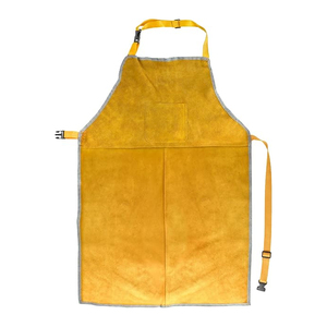 Yellow Split Leather Hi Visibility Plus Size Welding <b>Apron</b> Unisex Bib Style with Adjustable Neck Strap for Outdoor <b>Work</b> - Product Image 4