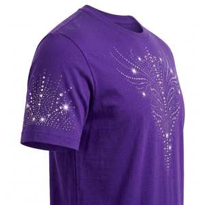 Camiseta de Manga Corta para Hombre con Diseño de Diamantes de Imitación, Cuello Redondo, Corte Casual, Largo Regular, en Oferta - Product Image 2