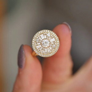 14K Yellow Gold Round Art Deco Lab Grown Diamond <b>Statement</b> <b>Ring</b> - Product Image 4