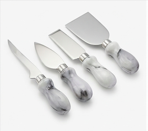 Elegante Juego de 4 Cuchillos para Queso de Acero Inoxidable con Mango de Mármol, Calidad Premium, Acabado Pulido Espejo, para el Hogar y Eventos - Product Image 1