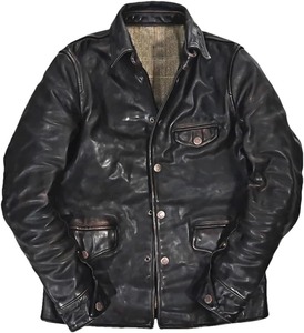 Veste de travail vintage en cuir véritable pour homme, noire, avec fermeture boutonnée recouverte, doublure unie, élégante, écologique et respirante - Product Image 6