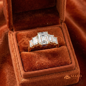 14K/18K Solid Gold Emerald Cut Moissanite/Diamond Engagement Ring for Women, Five Stone <b>Step</b> Cut Side Diamond Ring - Product Image 4