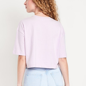 เสื้อครอปท็อปผู้หญิงแบบเรียบง่าย เสื้อยืดโอเวอร์ไซส์สำหรับฤดูร้อน เสื้อยืดพิมพ์ลายพัฟฟ์ ผ้าฝ้าย 100% เสื้อครอปท็อปผู้หญิง - Product Image 2