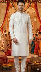 Collection de vêtements ethniques haut de gamme en soie jacquard lourde avec broderies complexes pour hommes – Kurtis traditionnels de mariage sans plis - Product Image 1