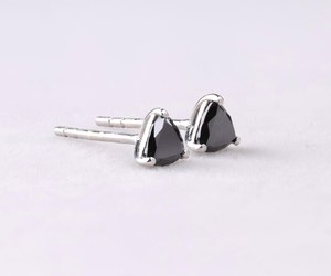 Elegant Luxury Trillion Halo <b>Stud</b> <b>Earrings</b> Pair Bohemian Style Natural Enhanced <b>Black</b> Diamond <b>Studs</b> <b>Earring</b> Pair Gift For Her - Product Image 2
