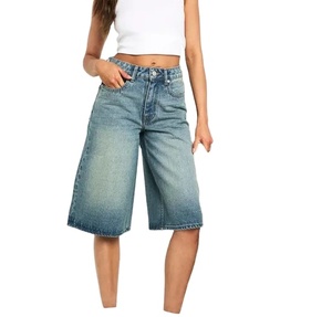 กางเกงยีนส์ขาสั้นผ้ายืดทรงหลวมสำหรับผู้หญิงมีกระเป๋าสไตล์อินเทรนด์ใหม่ - Product Image 1