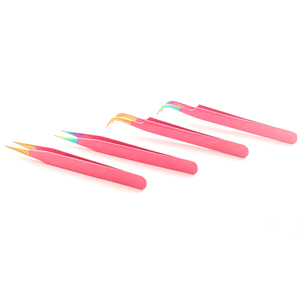 Pince à cils professionnelle pour greffe, à pointe fine semi-droite, avec embout rose, multi-antimagnétique - Product Image 3