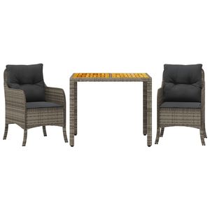 Conjunto de Comedor para Jardín Pequeño en Ratán PE Gris y Madera de Acacia - Materiales Duraderos de Ratán PE y Madera de Acacia - Product Image 2