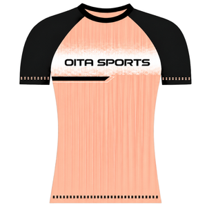 Light <b>Peach</b> Black Raglan Sports Jersey Short Sleeve Crew Neck Breathable Athletic Training Team Uniform Performance <b>Shirt</b> - Product Image 1