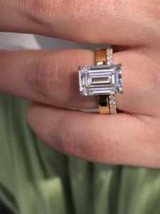Bagues de fiançailles en diamant émeraude, or massif 14K, sertissage à griffes, 6 carats au total, solitaire de laboratoire, bijoux fins uniques pour mariage, vente en gros - Product Image 6