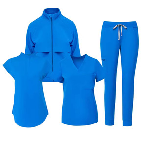 Women's Green <b>Scrub</b> <b>Set</b> With Zip-Up Jacket V-Neck Top And Drawstring Pants Hospital Uniforms Polyester Knitted Fabric - Product Image 6