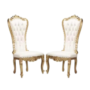 <b>Victorian</b> Style High Back <b>Chair</b> White Fabric Upholstery Gold Frame Armless Design for Dining and Garden Sets - Product Image 6