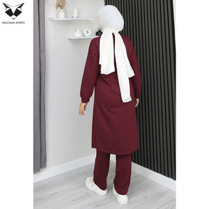 Custom Women <b>Modest</b> Solid Casual Tracksuit Full Zip Longline Hoodie and Joggers <b>Set</b> Islamic Sports 2 Piece Muslim Gym Suit - Product Image 6